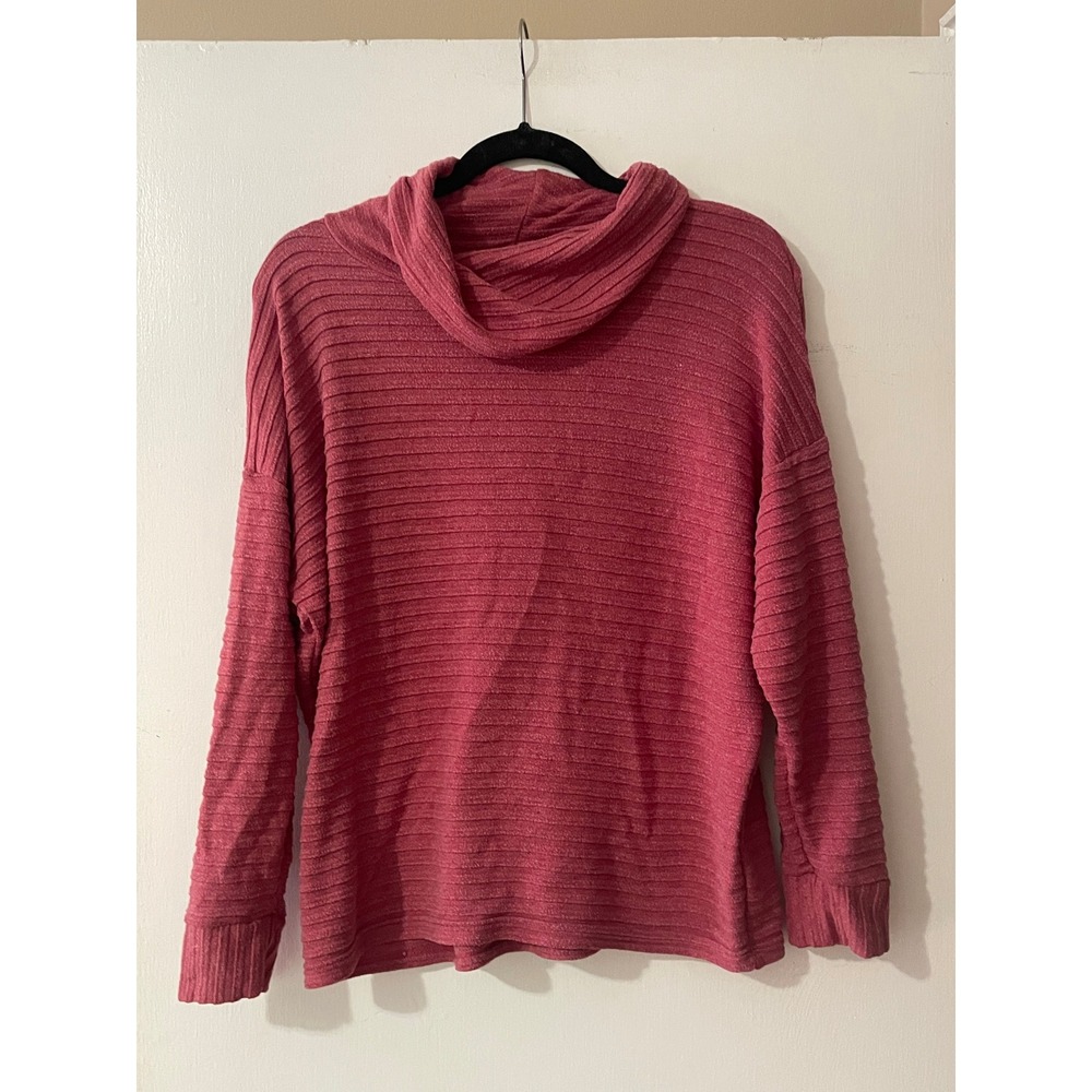 Jones New York Signature Berry Pink Ribbed Cowl Neck Top Womens Large JPMF9KT958